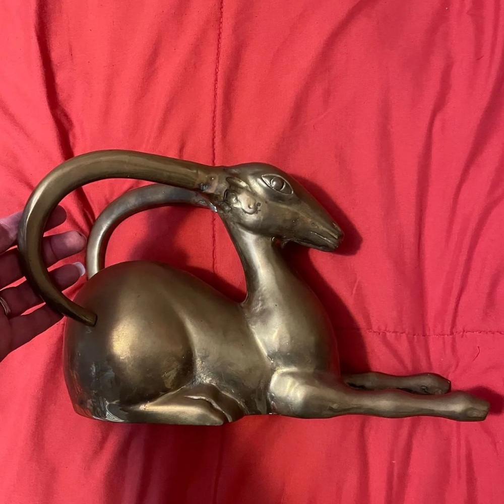 Large Vintage Solid Brass Gazelle Sculpture Home Art - Gold Decorative Figurine
